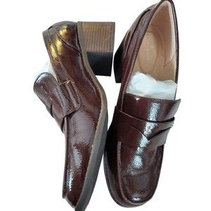 Bandolino Women's Burgundy Patent Loafers with Block Heel